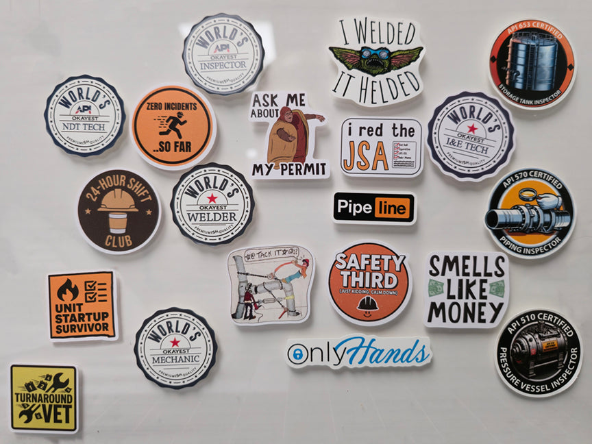 Grab Bag of 25 random PetroChem-related hard hat stickers